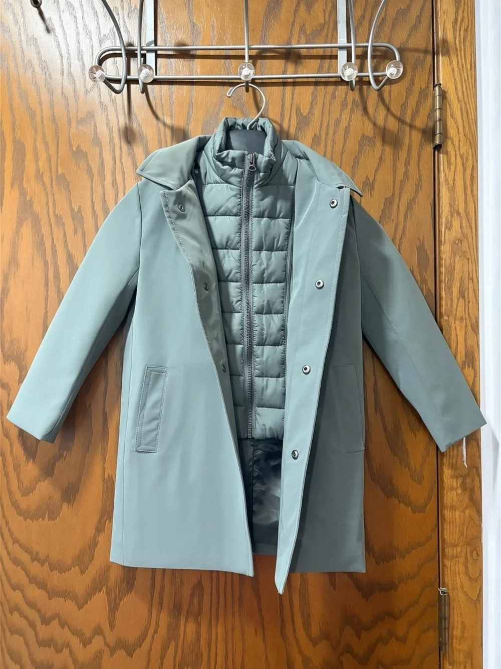 Reiss Sage Green Logan 6-7 yrs Gabardine Coat Removable Gilet Hybrid Funnel $175